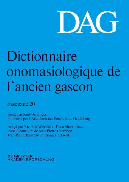 Dictionnaire onomasiologique de l'ancien gascon (DAG), Fascicule 20, Dictionnaire onomasiologique de l'ancien gascon (DAG) Fascicule 20