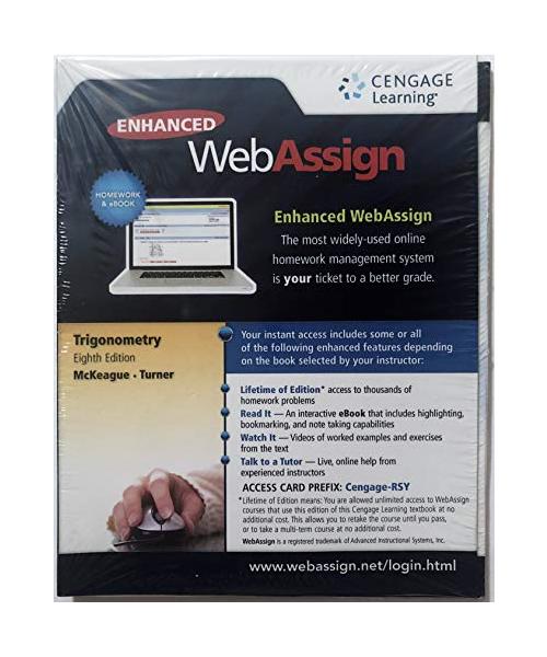 WebAssign Printed Access Card for McKeague/Turner's Trigonometry, 8th Edition, Single-Term