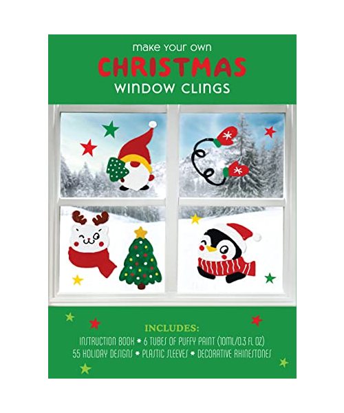 Make Your Own Christmas Window Clings: Includes: Instruction Book, 6 Tubes of Puffy Paint 10mml/0.3 fl oz) 55 Holiday Designs, Plastic Sleeves, Decorative Rhinestones