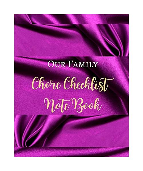 Our Family Chore Checklist Note Book - Purple Lilac Dark Luxury Silk - Black White Interior - House Work