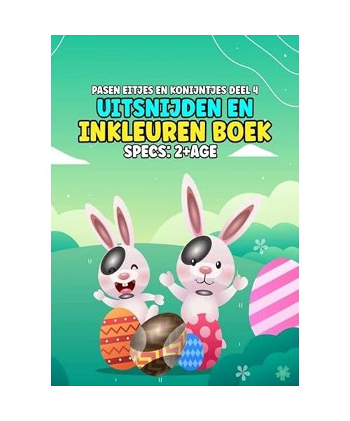 Pasen Eitjes en Konijntjes deel 4: Uitsnijden en inkleuren boek voor kinderen