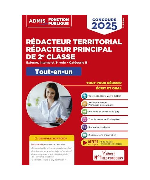 Concours Rédacteur territorial et Rédacteur principal de 2e classe - Catégorie B - Tout-en-un: Externe, interne, 3e voie - Concours 2025