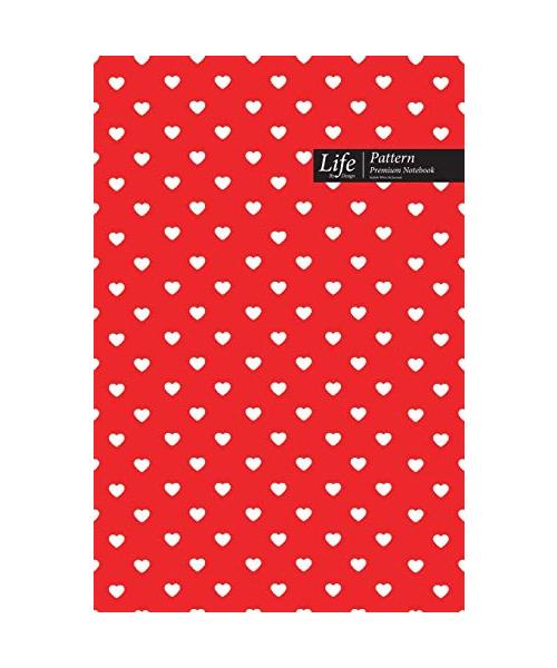 Hearts Pattern Composition Notebook, Dotted Lines, Wide Ruled Medium Size 6 x 9 Inch (A5), 144 Sheets Red Cover