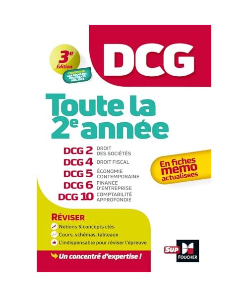 DCG - Toute la 2e année du DCG 2, 4, 5, 6, 10 en fiches - 2024 - Révision 2024-2025: DCG 2 Droit des sociétés ; DCG 4 Droit fiscal ; DCG 5 Economie ... ; DCG 10 Comptabilité approfondie