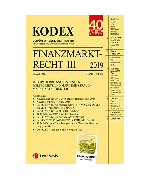 Kodex Finanzmarktrecht Band III 2019: WAG/BörseG/EMIR/MAR/MAD/ESMA-VO
