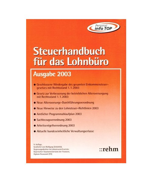 Steuerhandbuch für das Lohnbüro. Ausgabe 2003.