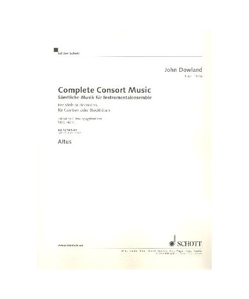 Sämtliche Musik für Instrumentalensemble: Werke für Gamben oder Blockflöten. 5 Streicher oder 5 Blockflöten (SATTB) und Basso continuo (Laute, Noten ... Cembalo, Orgel). Altus - Altschlüssel.