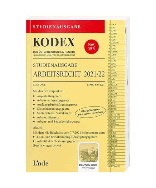 KODEX Studienausgabe Arbeitsrecht 2021/22: Studienausgabe