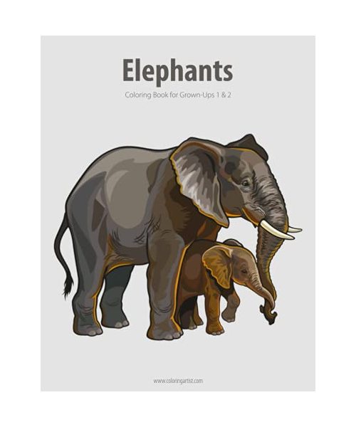 Elephants Coloring Book for Grown-Ups 1 & 2