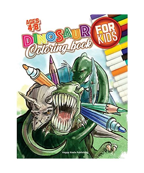 Dinosaur Coloring Book for Kids ages 4-8: With 50 unique illustrations including T-Rex, Stegosaurus, Velociraptors and more! Have fun coloring them al