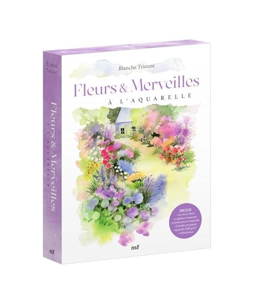 Coffret - Fleurs et Merveilles à l'aquarelle: avec les 2 livres de Blanche Tristant, 4 feuilles aquarelle vierges et une illustration