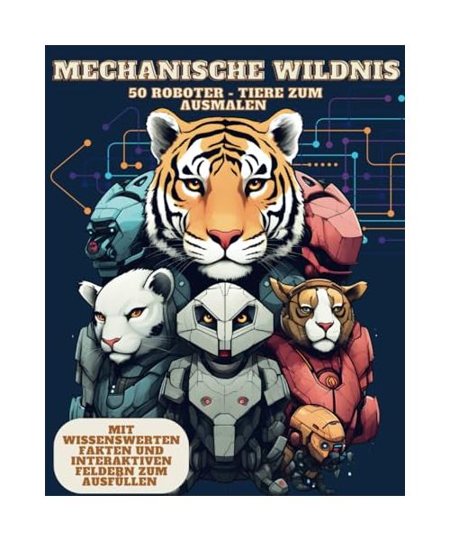 Mechanische Wildnis – 50 Roboter Tiere zum Ausmalen - Ein interaktives Malbuch mit wissenswerten Fakten für Kinder und Erwachsene!