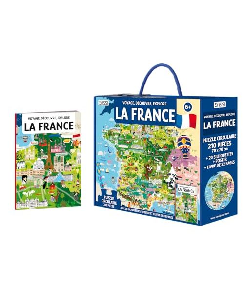 La France. Voyage, découvre, explore. Ediz. a colori. Con puzzle: Avec 1 puzzle circulaire de 210 pièces, 20 silhouettes, 1 poster et 1 livre de 32 pages (Sassi junior)