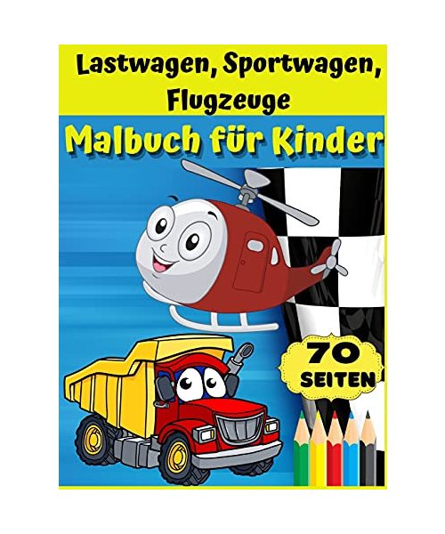 Lastwage, sportwagen, fleugzeuge malbuch für Kinder