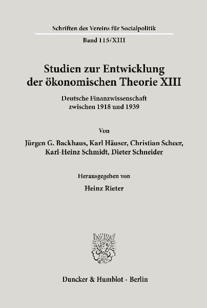 Studien zur Entwicklung der ökonomischen Theorie XIII.