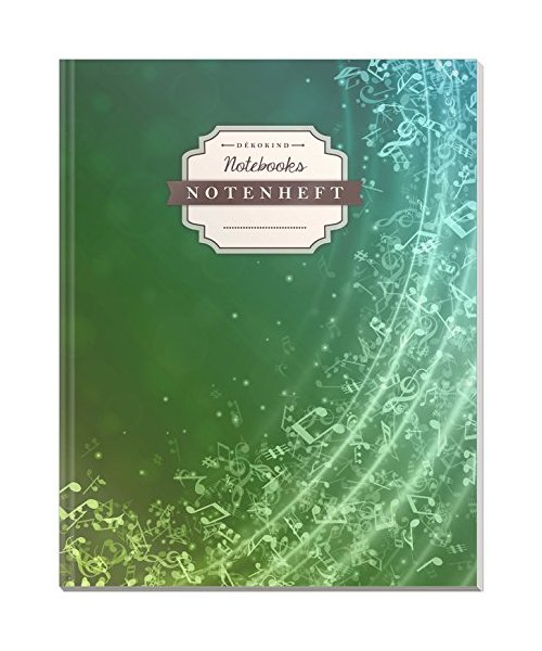 DÉKOKIND Notenheft | DIN A4, 64 Seiten, 12 Notensysteme pro Seite, Inhaltsverzeichnis, Vintage Softcover | Dickes Notenbuch | Motiv: Grüner Schweif
