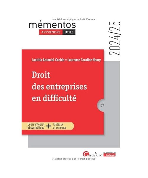 Droit des entreprises en difficulté: Un cours clair, structuré et accessible pour l'étudiant (2024-2025)